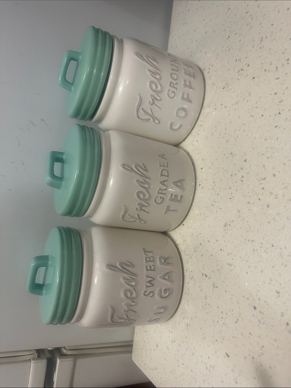 Ceramic Kitchen Canister Set - White with Mint Green Lids